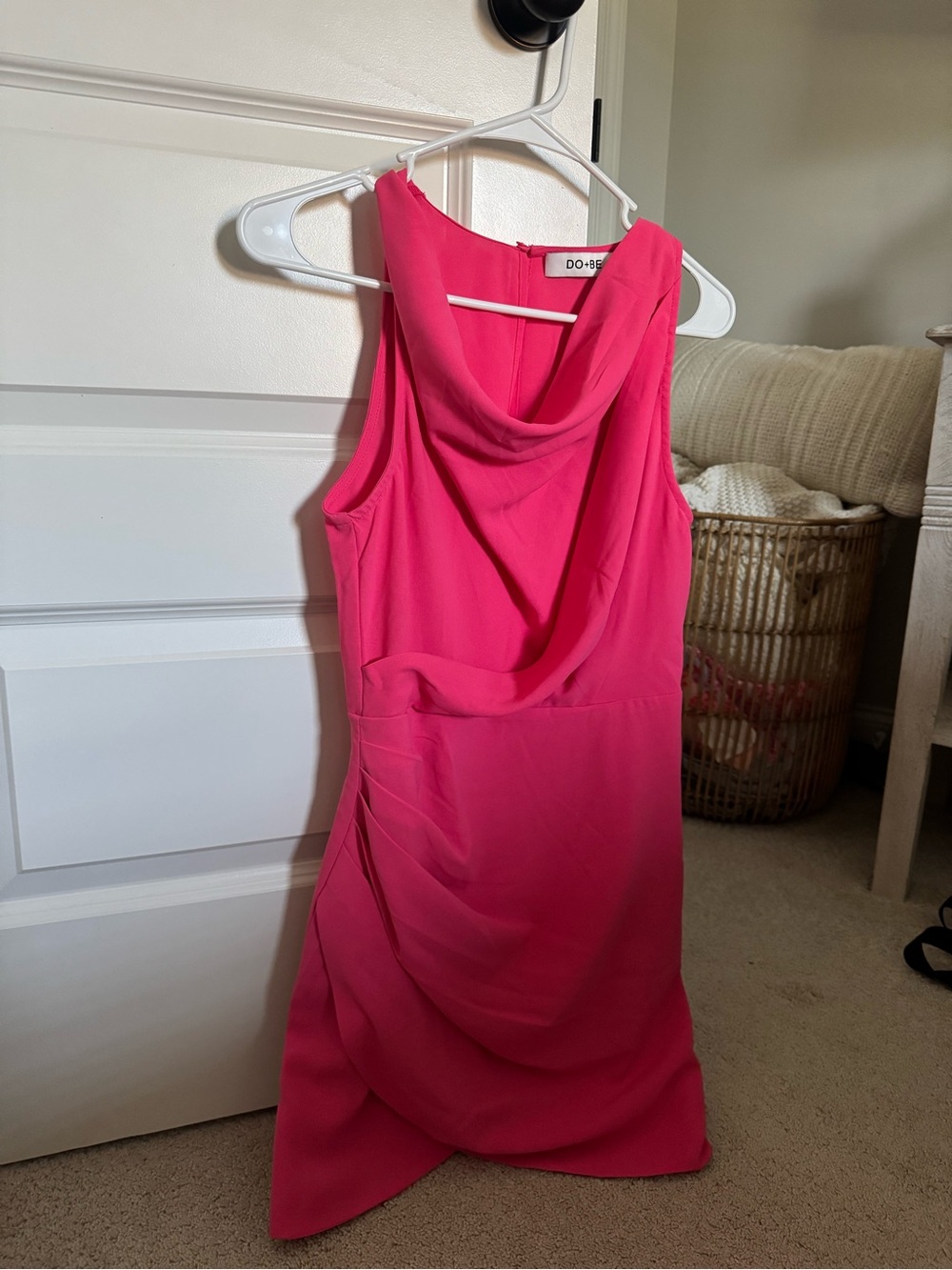 NWT DO+BE Hot Pink Draped Cowl Neck Mini Dress